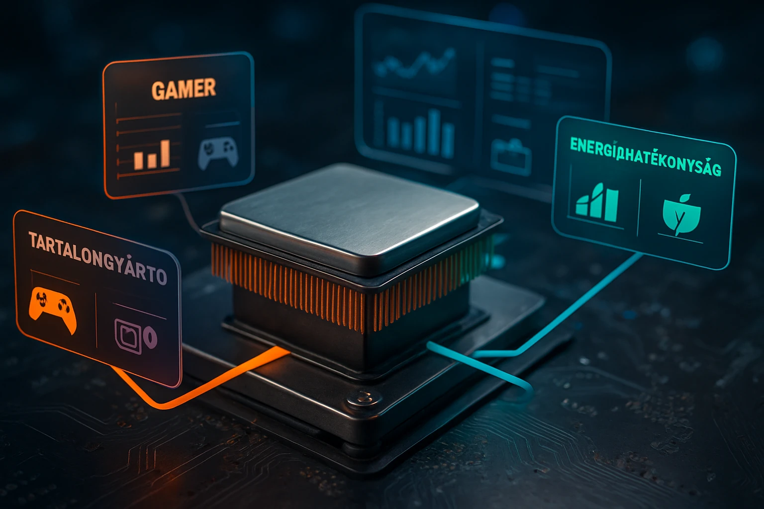 Egy modern processzor, amelyhez játékosok és tartalomgyártók kapcsolódnak.