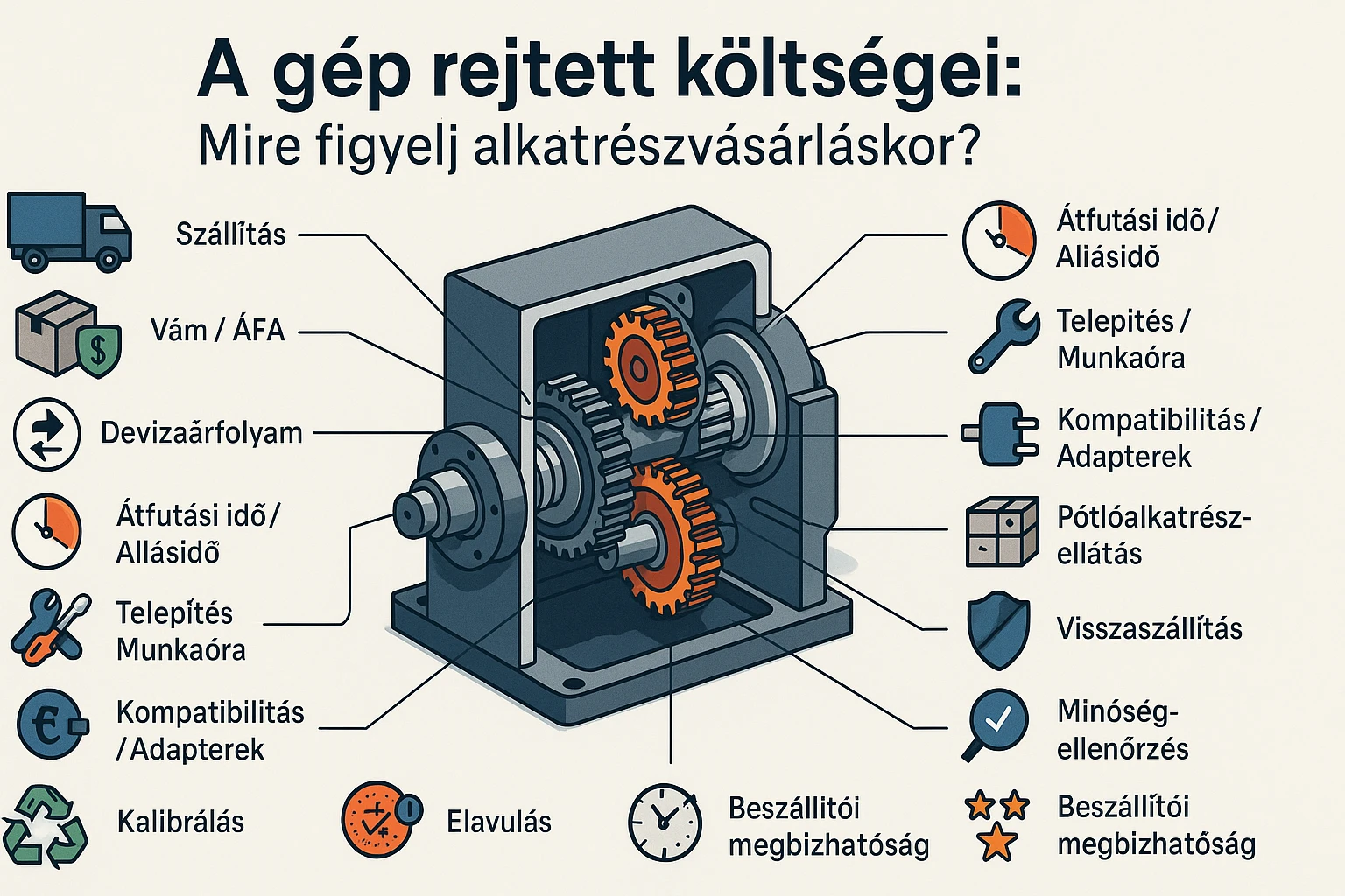 Egy gép belső szerkezete, fogaskerekekkel és alkatrészekkel, amely a költségekre figyelmeztet.