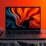 Modern Linux laptop with vibrant display on a stylish background.