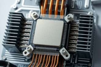 CPU hűtőbordák és processzor közelről, technológiai részletek