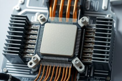 CPU hűtőbordák és processzor közelről, technológiai részletek