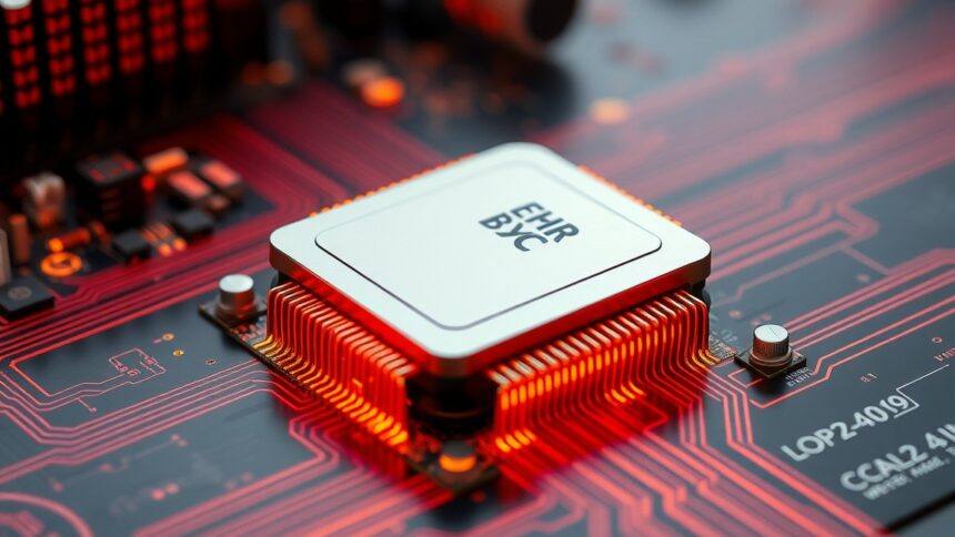 CPU hűtőbordás chip egy alaplapon, energiatakarékos technológia