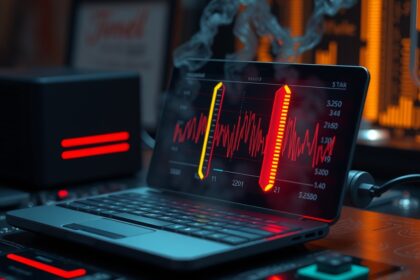 Hőmérséklet-figyelő rendszer laptopon, túlmelegedés észlelési adatokkal.