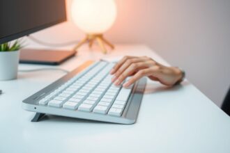 Modern billentyűzet csuklótámasz használat közben.