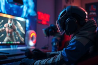 Játékos az Intel Core i5 gaming teszt közben, modern számítógépen.