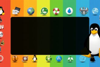 Színes háttér előtt különböző Linux disztribúciók ikonjaival