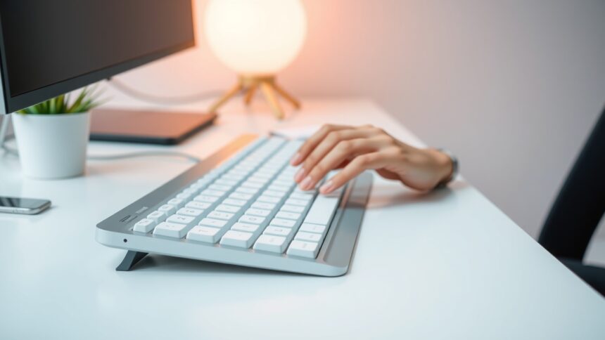 Modern billentyűzet csuklótámasz használat közben.