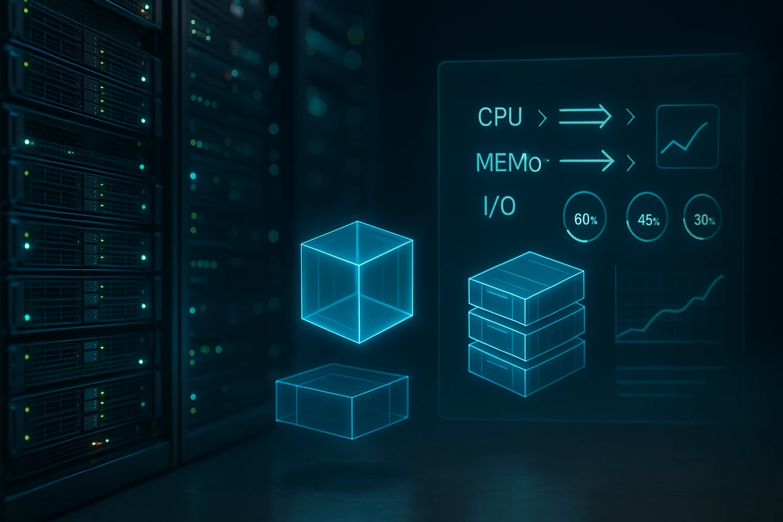 Holografikus adatfeldolgozás és szerverek a háttérben, technológiai környezetben.
