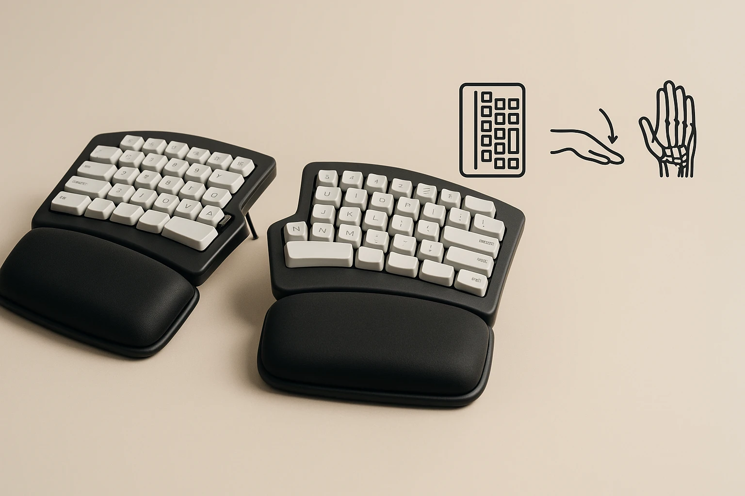 Ergonomikus billentyűzet, kényelmes pihenőfelülettel, modern dizájnnal.