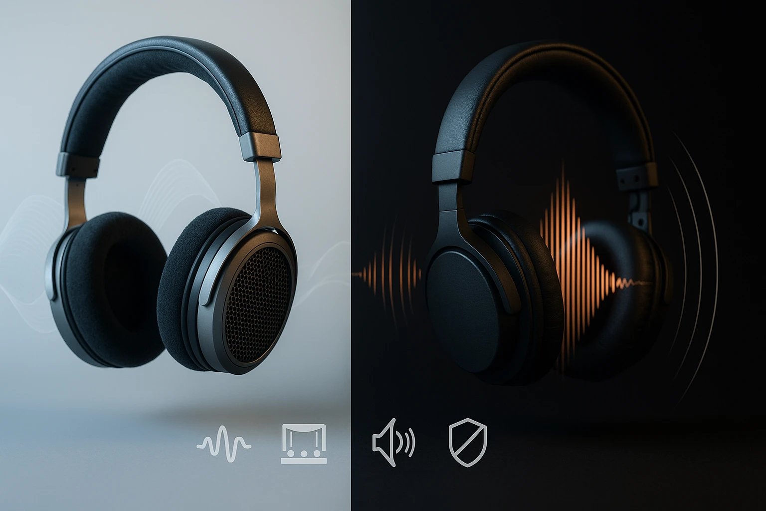 Fekete-fehér fejhallgató, amely a zene és a hangzás világát szimbolizálja.