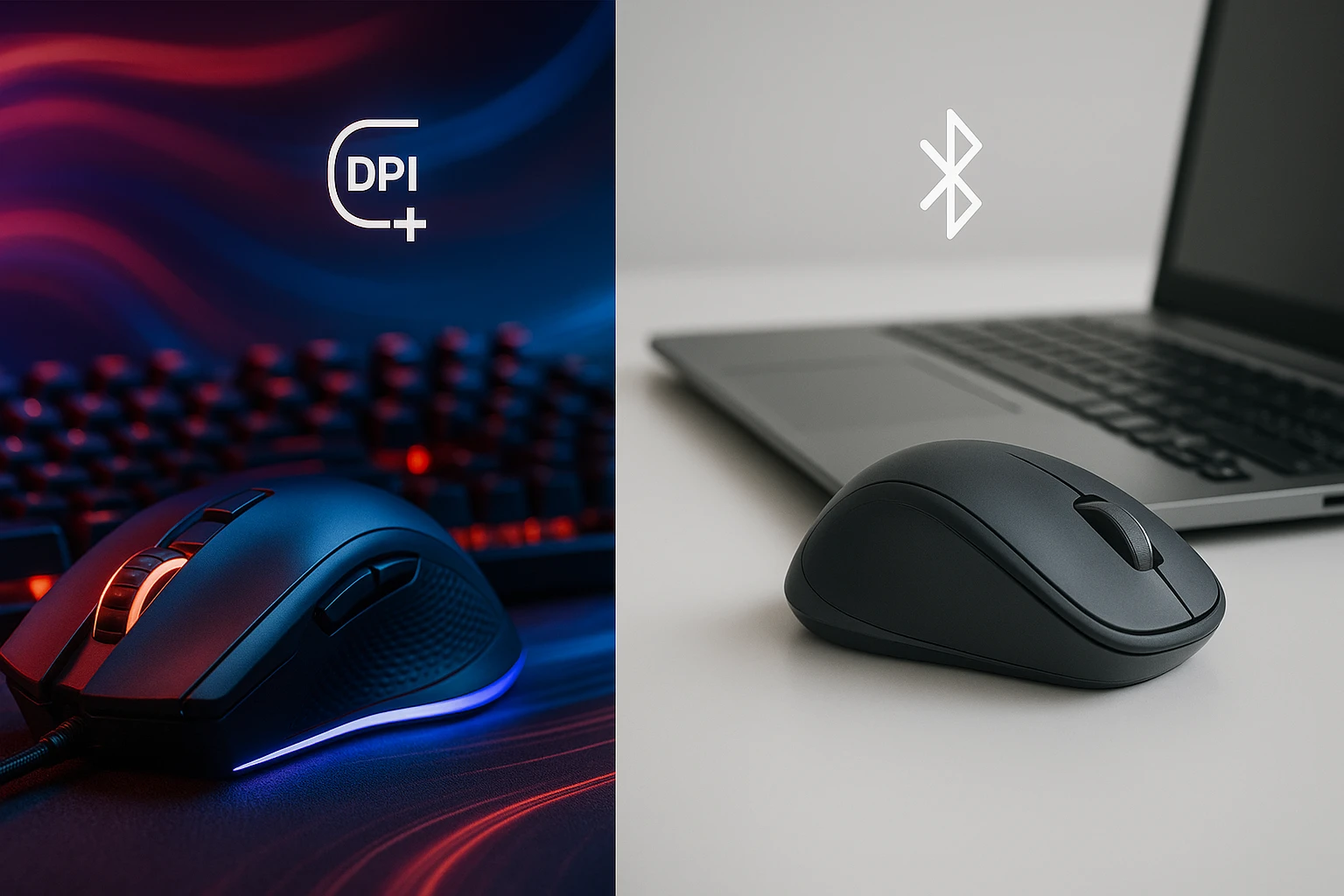 Két különböző számítógépes egér, az egyik játékhoz, a másik Bluetooth csatlakozással.