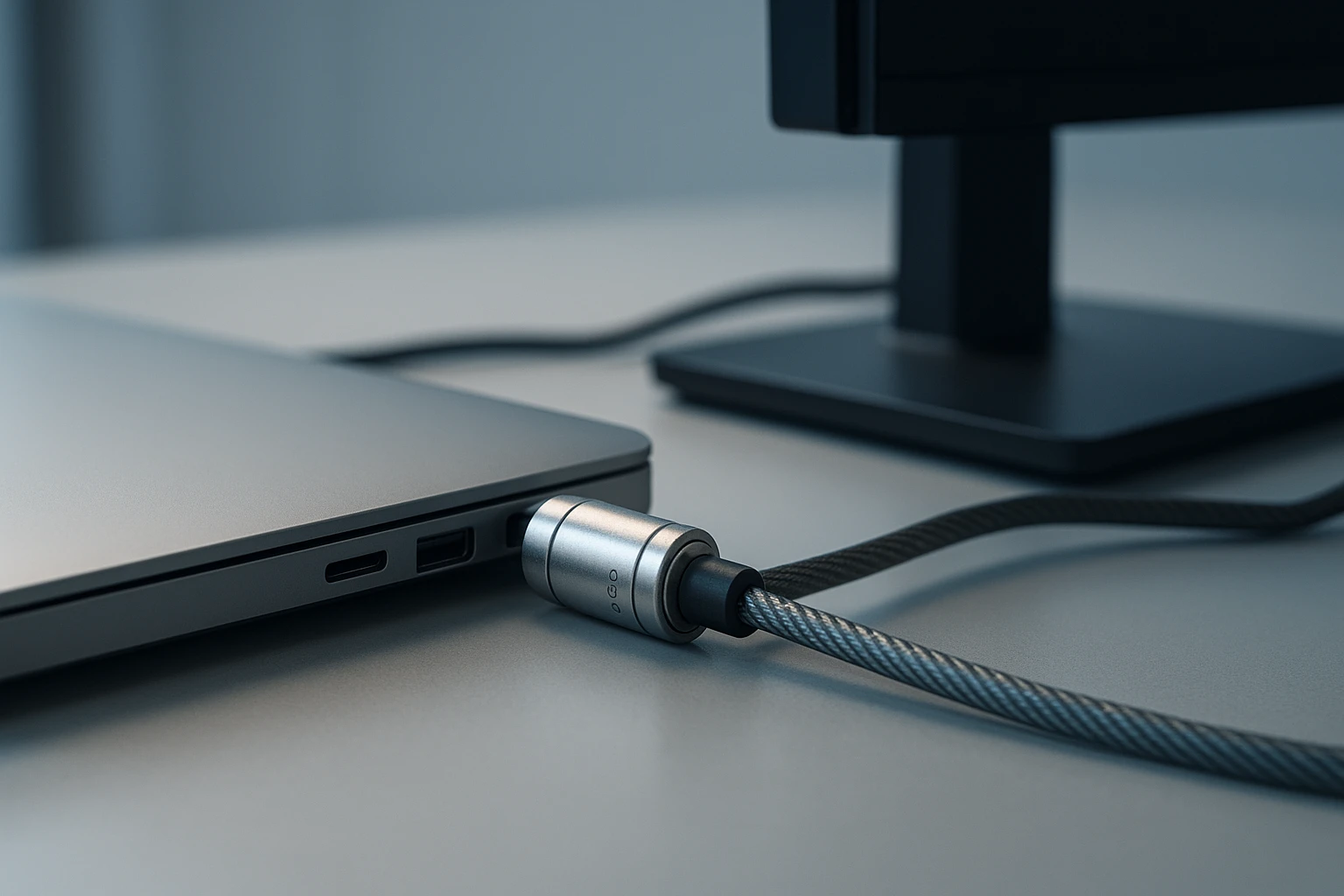 Egy laptop és egy monitor közötti csatlakozó kábel részletei.