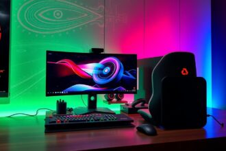 Modern gaming setup with AMD APU and colorful lighting