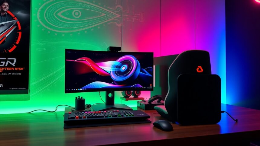Modern gaming setup with AMD APU and colorful lighting