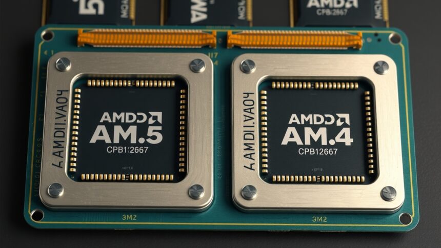AMD AM5 és AM4 CPU foglalatok közelről