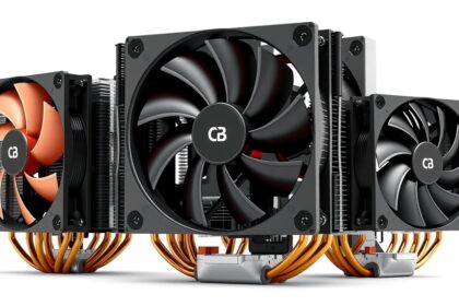 Különböző típusú CPU hűtők, toronyhűtők és kompakt megoldások.