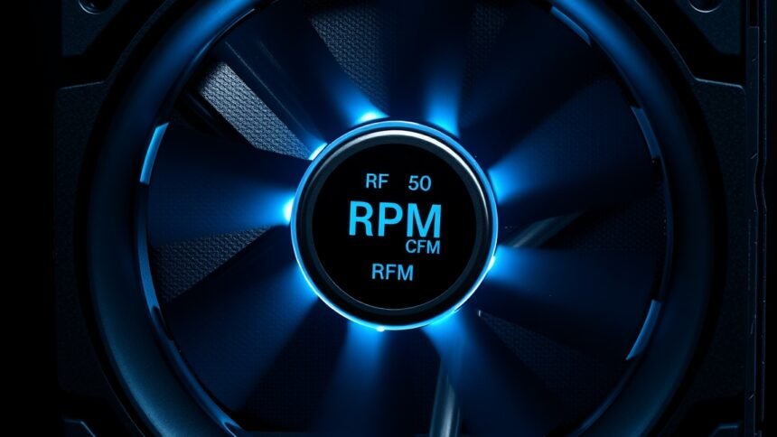 CPU ventilátor RPM és CFM jelzők kivilágítva