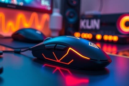 Ergonomikus gamer egér dinamikus világítással az asztalon