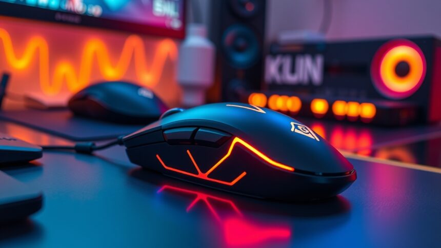 Ergonomikus gamer egér dinamikus világítással az asztalon