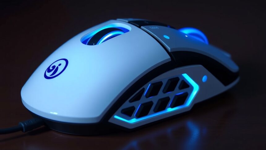 Fehér gamer egér programozható gombokkal és LED világítással