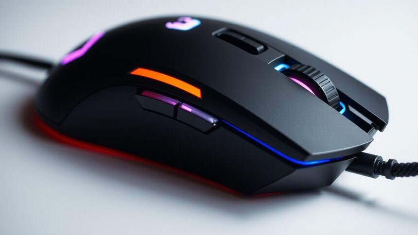Vezetékes gamer egér modern kialakítással és RGB világítással.