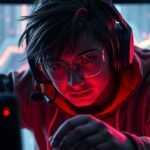 Játékos gamer monitor előtt, headsetben, koncentrált arckifejezéssel.