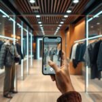 Mobiltelefon használata kiterjesztett valóság próbafülkében