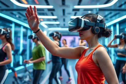 Nők VR edzés közben, interaktív fitneszprogramban.