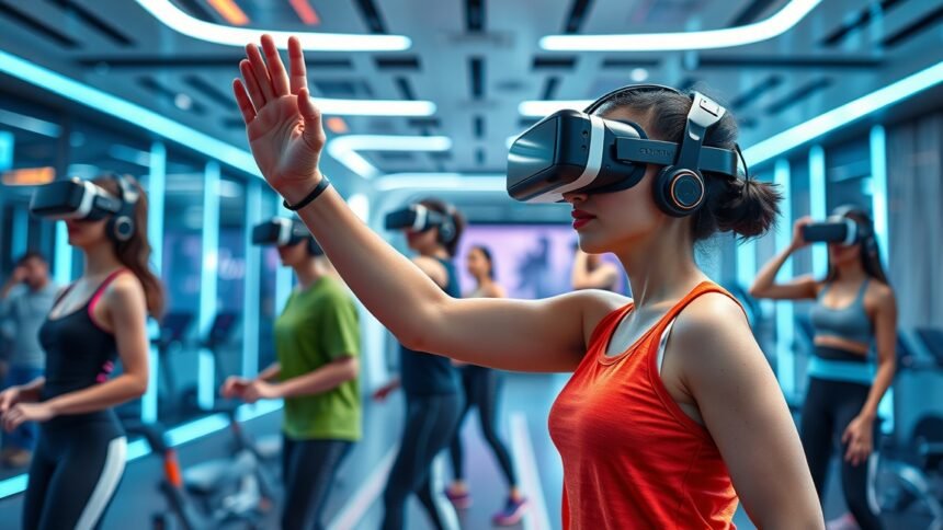 Nők VR edzés közben, interaktív fitneszprogramban.