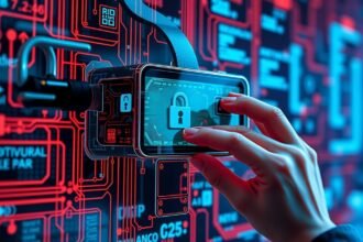 Szürke színű mobil eszköz zárikonnal, kiberbiztonság kontextusában.