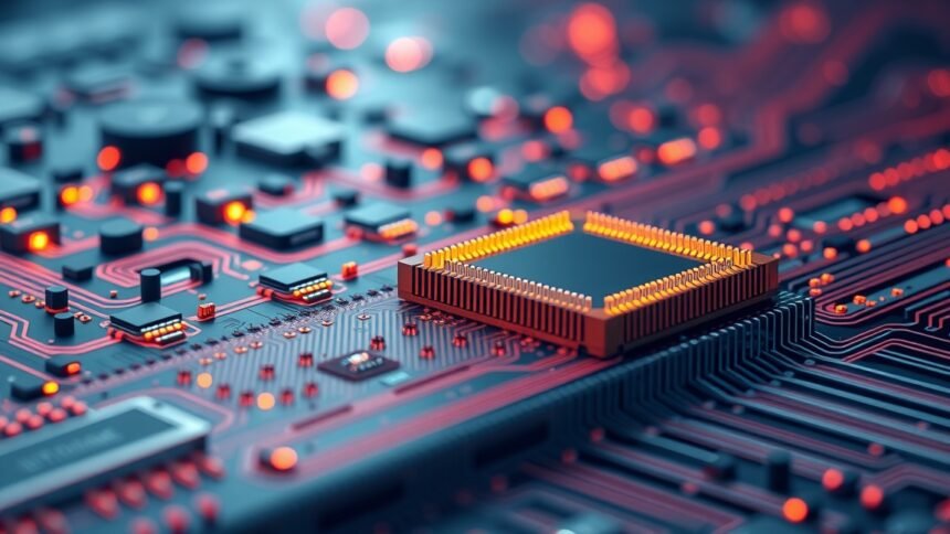 Feldolgozó chip és nyomtatott áramkör részlete