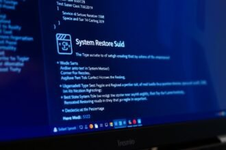 Kép egy számítógép képernyőjén a rendszer-visszaállítás folyamatáról