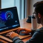 Felhasználó internetsebesség tesztelése laptopon