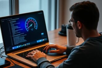 Felhasználó internetsebesség tesztelése laptopon