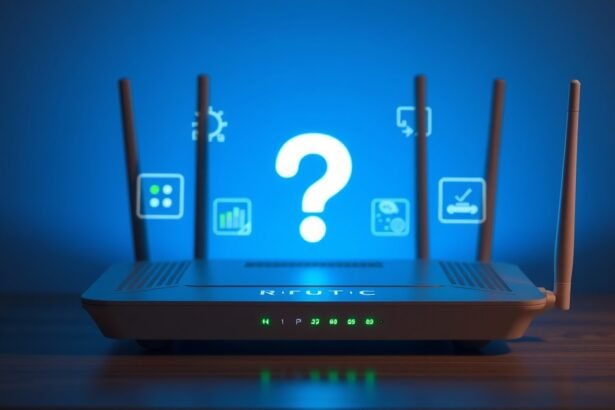 Modern router with status indicators and network symbols