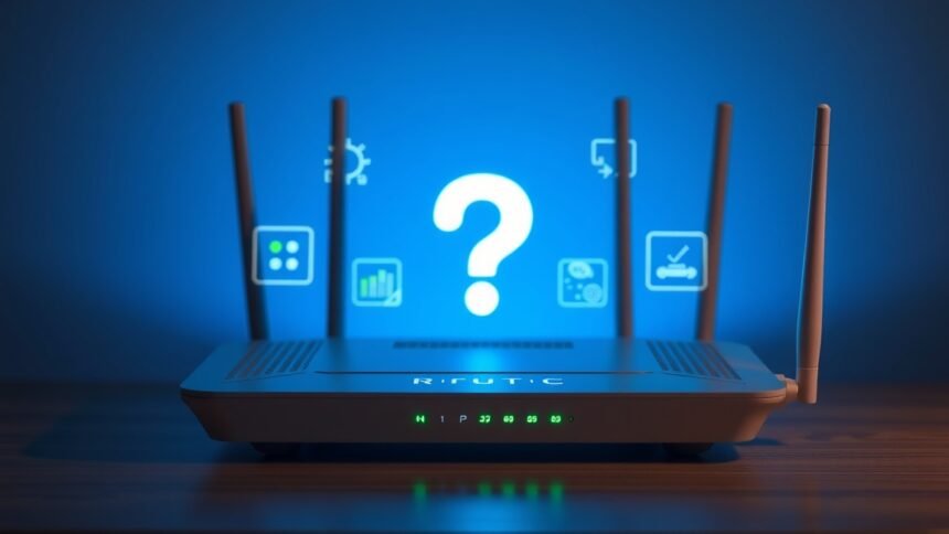 Modern router with status indicators and network symbols