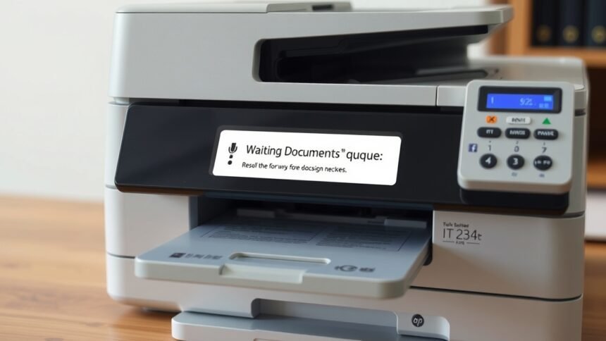 Nyomtató kijelzője: Várakozó dokumentumok hibaüzenet