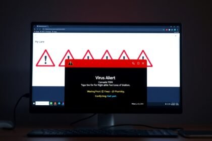 Számítógépen megjelenő vírusfigyelmeztetés üzenet