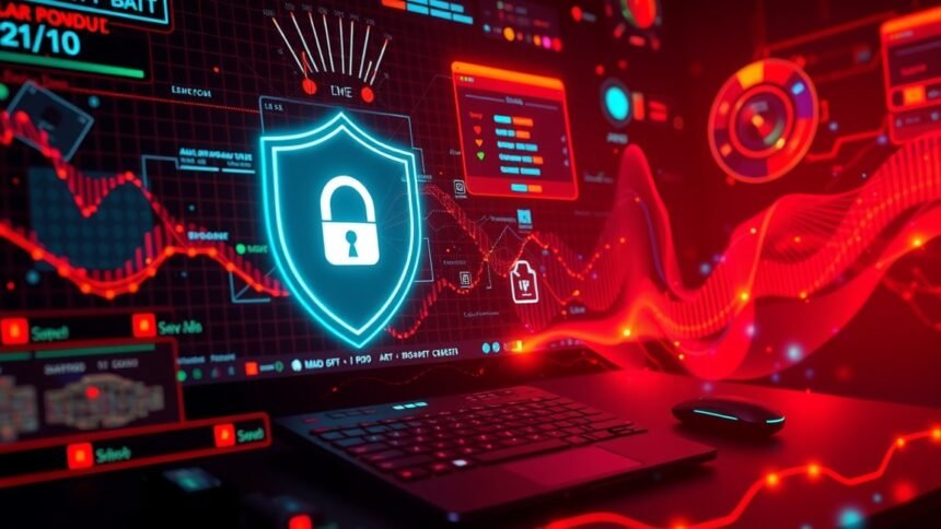 Számítógépes vírusirtó grafika biztonsági pajzzsal és adatokkal.