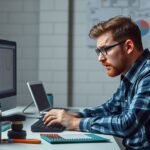 Férfi dolgozik Excel táblázaton számítógépen.