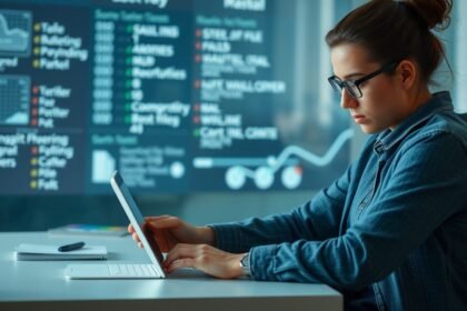 Nő számítógépes munkában, fájlok törlése és hibaelhárítás