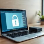 Laptop képernyőjén zárt ikon, külső meghajtó mellett