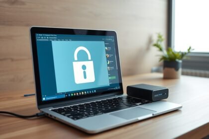 Laptop képernyőjén zárt ikon, külső meghajtó mellett