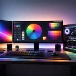 Grafikus munkaállomás részletei: erőteljes PC, minőségi monitor, színkijelzés optimalizálva, gyors tárhely és megfelelő hűtés.