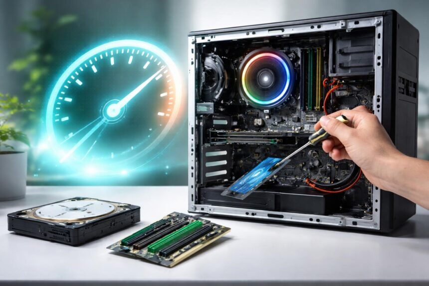 Közelkép egy asztali PC-összeszerelésről: olcsó upgrade-ek, szoftver-optimizáció és gyorsítás lépésről lépésre.