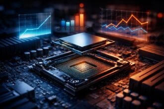 Képen egy számítógép belseje processzor és alaplap, szerszámok és memória modulok láthatók.