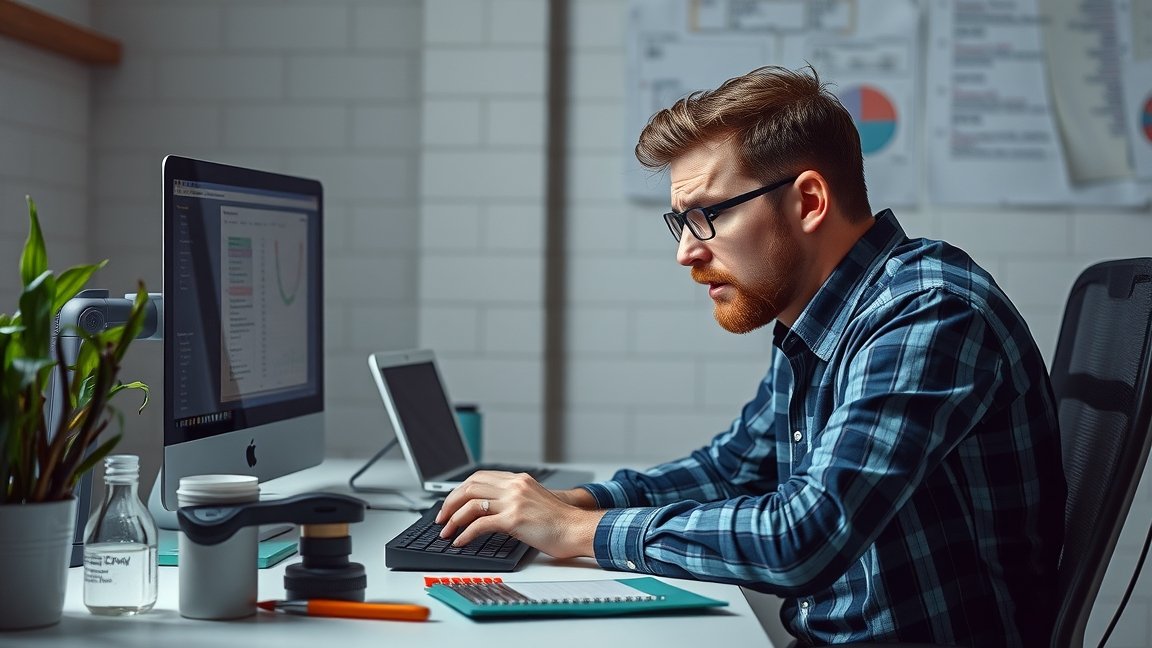 Férfi dolgozik Excel táblázaton számítógépen.