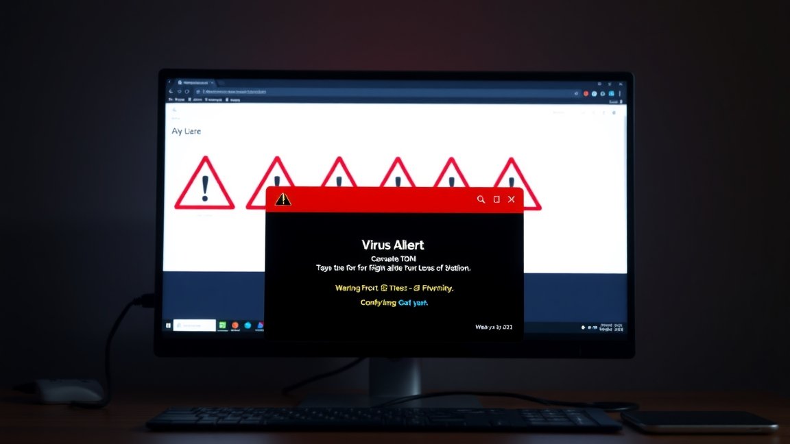 Számítógépen megjelenő vírusfigyelmeztetés üzenet