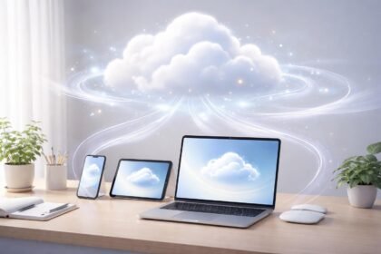 Vizuális ábra az iCloud szolgáltatások működéséről, biztonsági beállításokról és előfizetésekről.