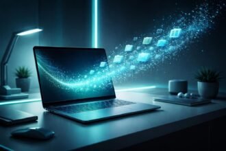 Laptopkép a felhasználói felületen, ahol ideiglenes fájlok törlése gyorsítja a rendszert.